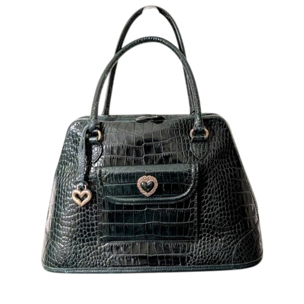 Brighton Croc‎ Leather Medium Satchel Bag Emerald Green